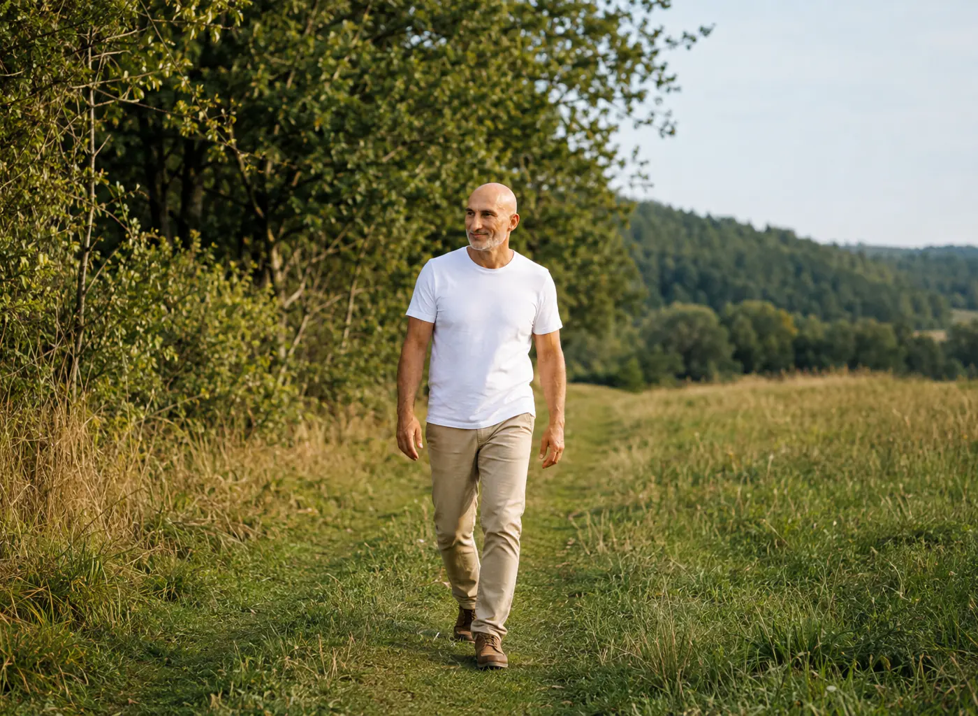 Fred Magry marchant sur un chemin de campagne