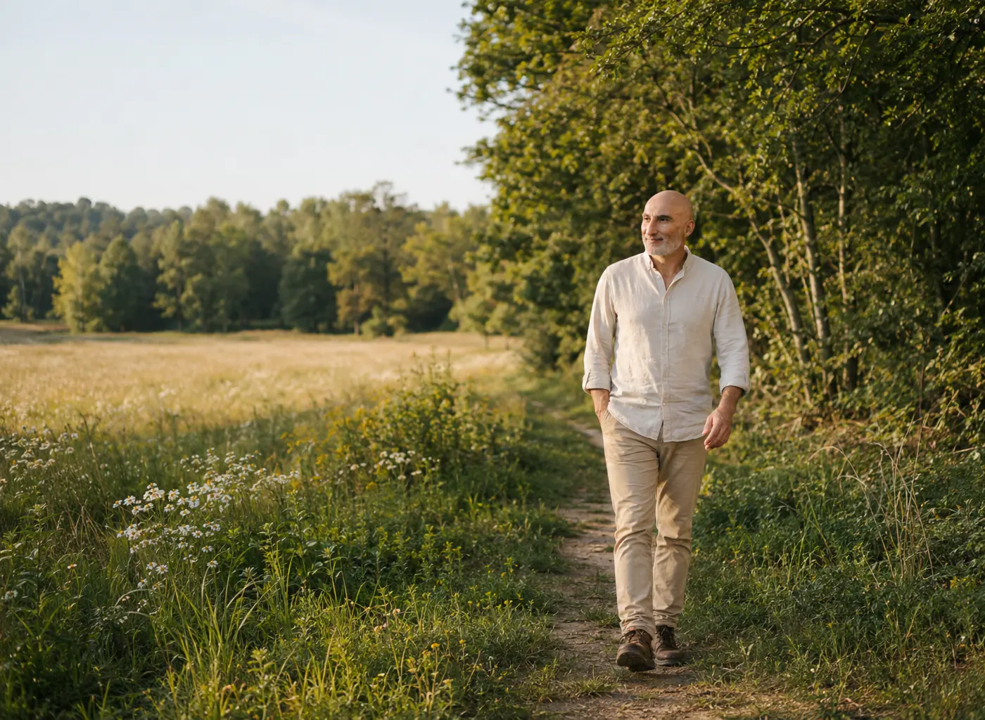 Fred Magry marchant dans une prairie